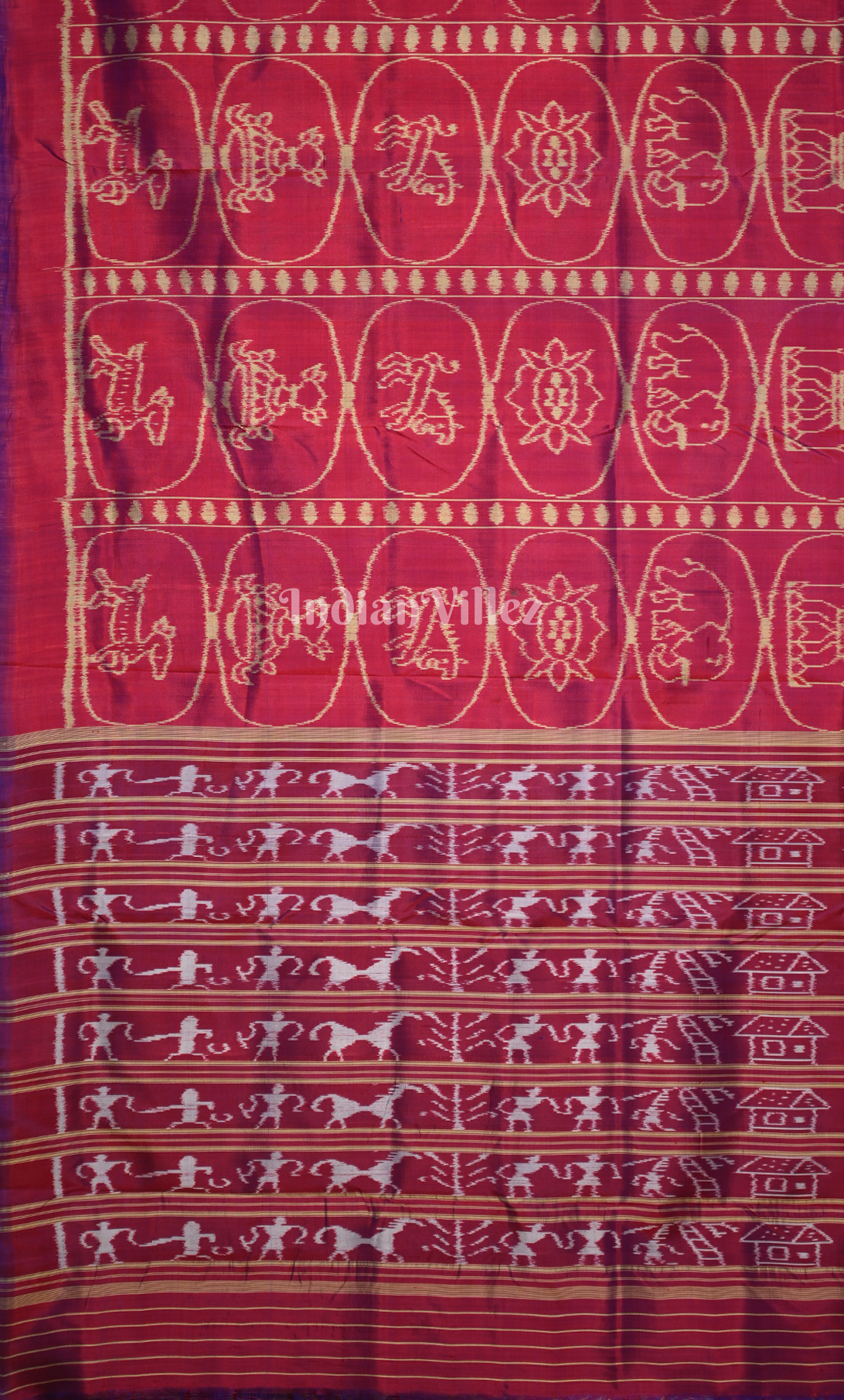Red Maroon Odisha Ikat Contemporary Designer Silk Saree