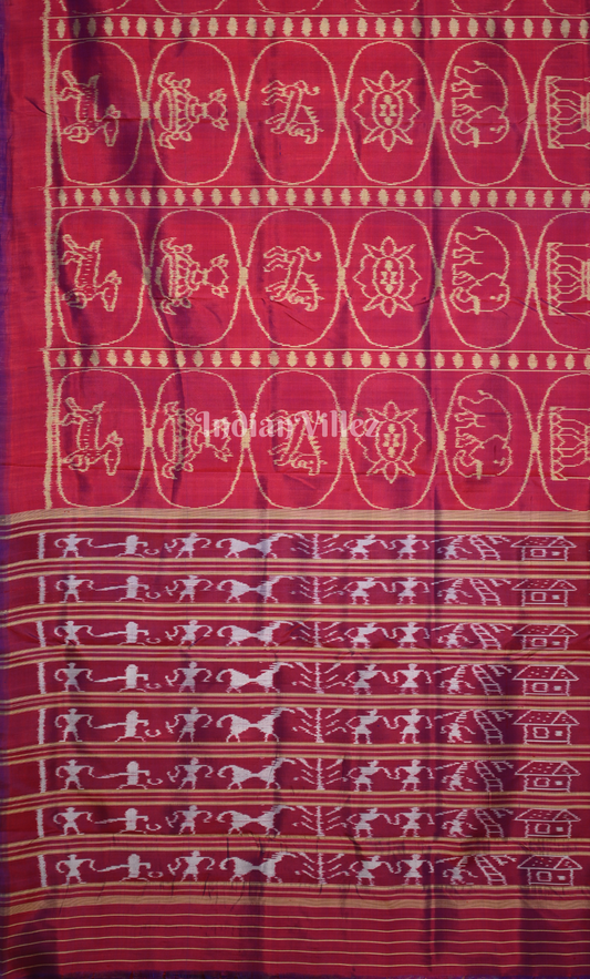 Red Maroon Odisha Ikat Contemporary Designer Silk Saree