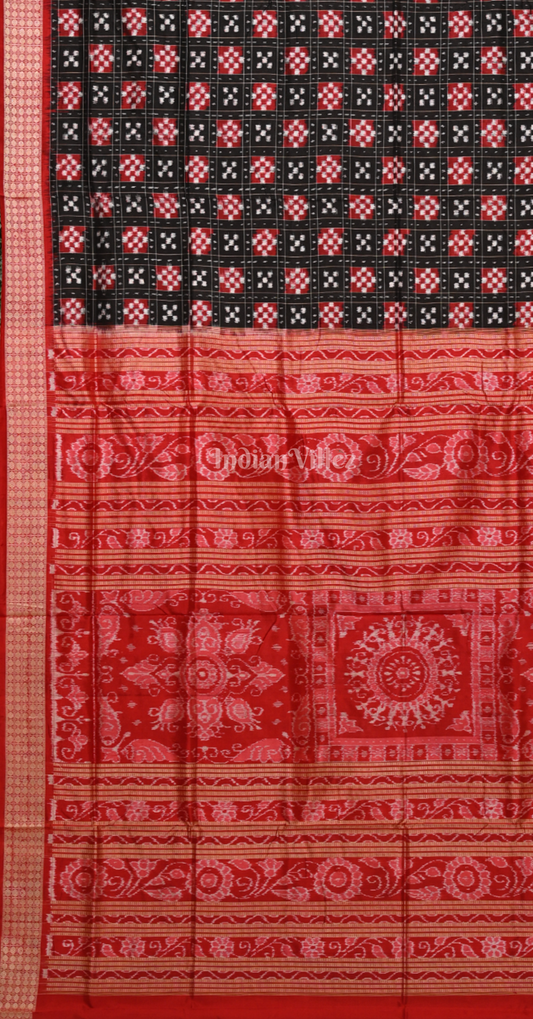 Exclusive Black Red Mini Paspali Odisha Ikat Sambalpuri Silk Saree 