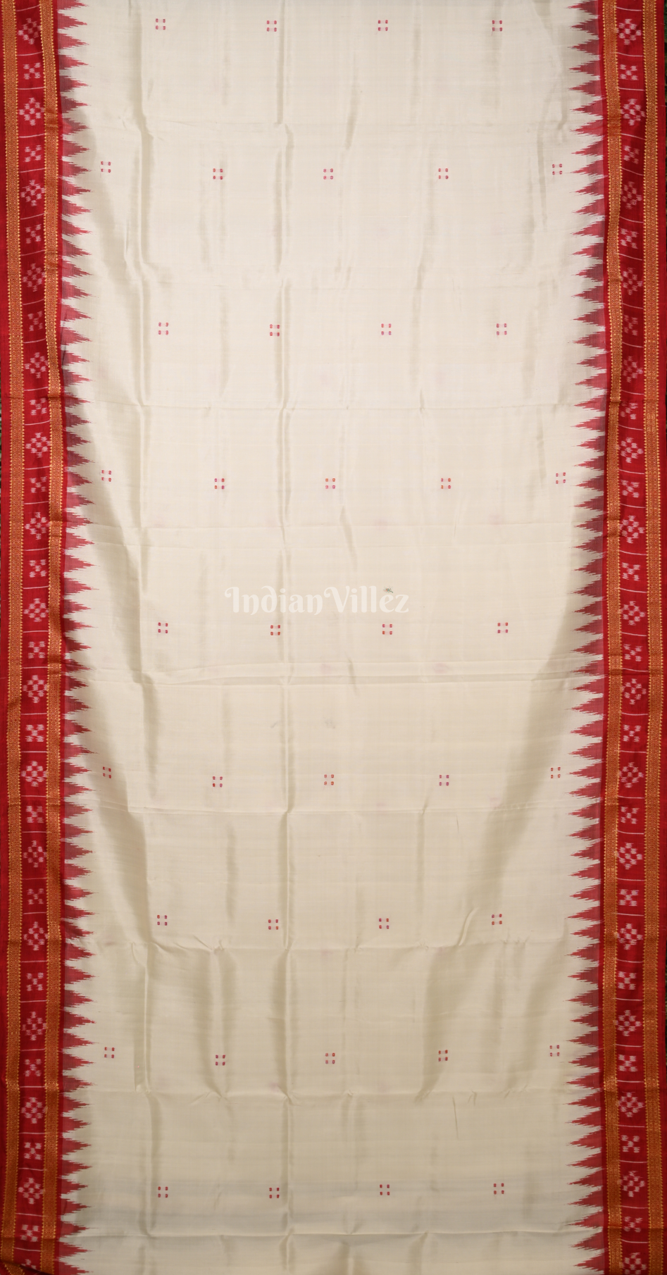 White Red Buti Design Odisha Ikat Khandua Silk Saree with Pasapali Border