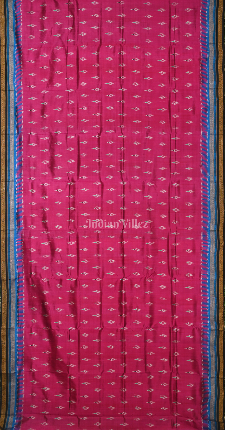 Rani Pink Blue Mayur Chandrika Odisha Ikat Khandua Silk Saree