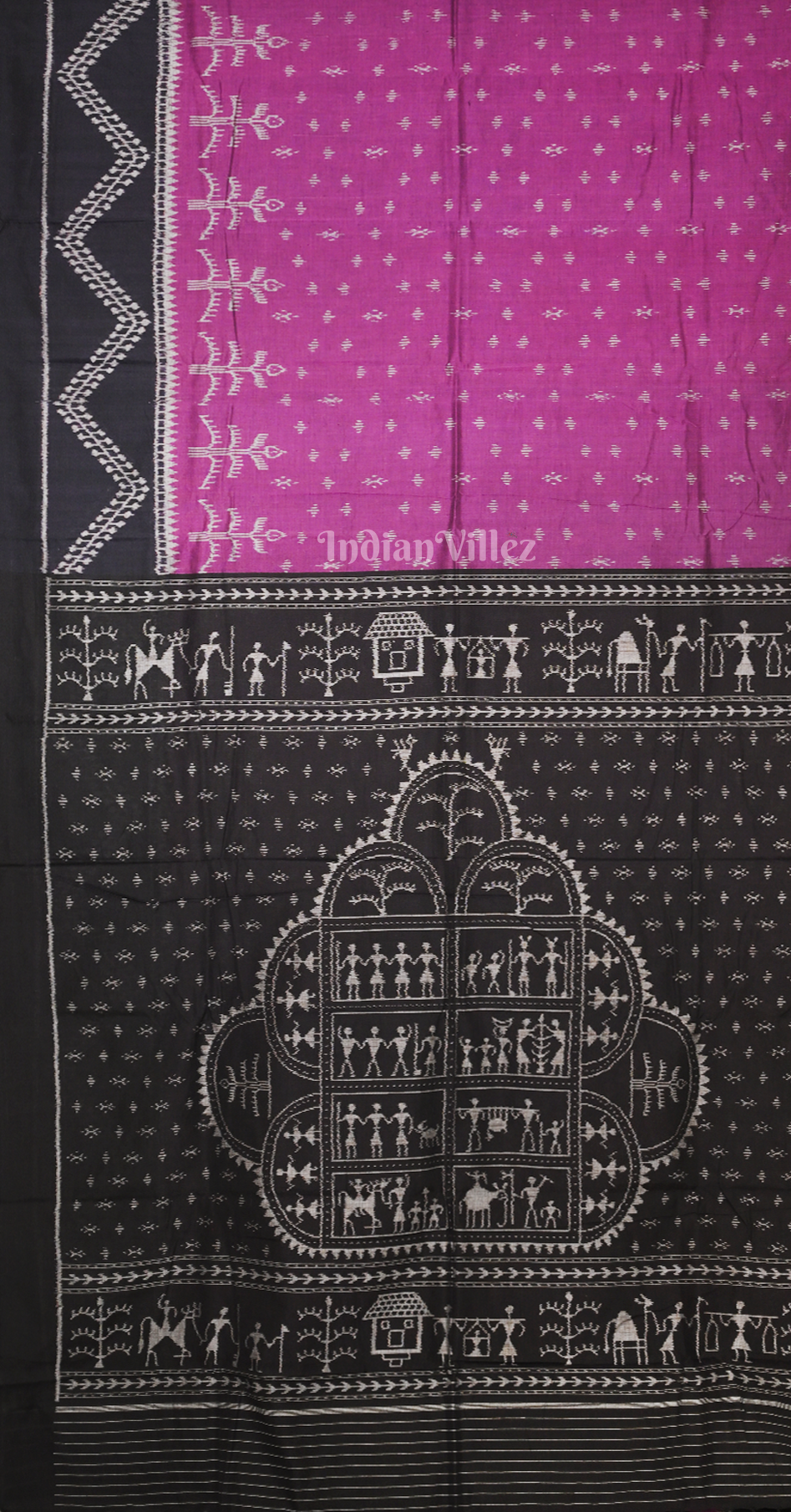 Pink Black Tribal Theme Odisha Ikat Sambalpuri Cotton Saree 