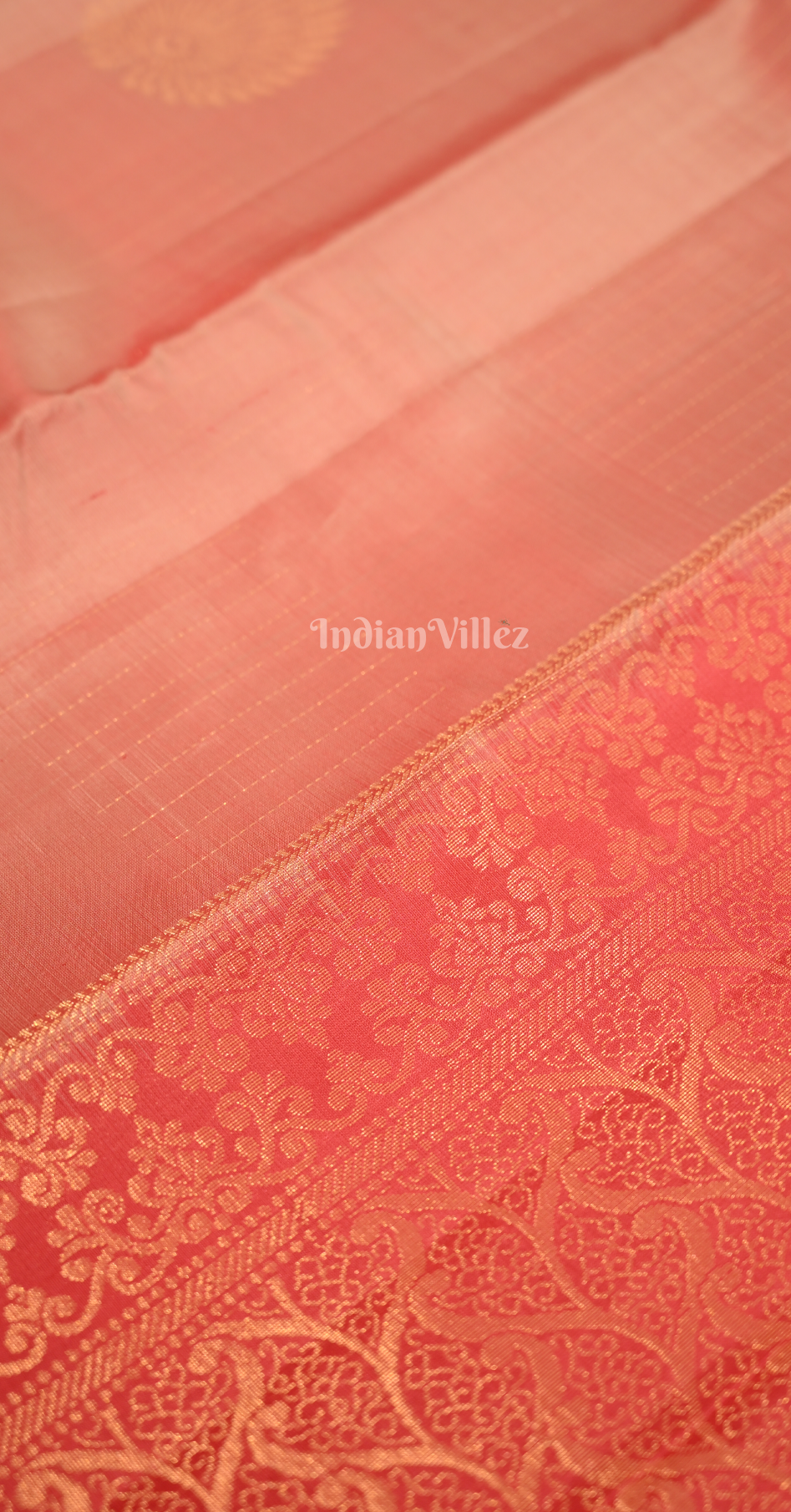 Peach Red Pure Kanjivaram Soft Silk Saree 