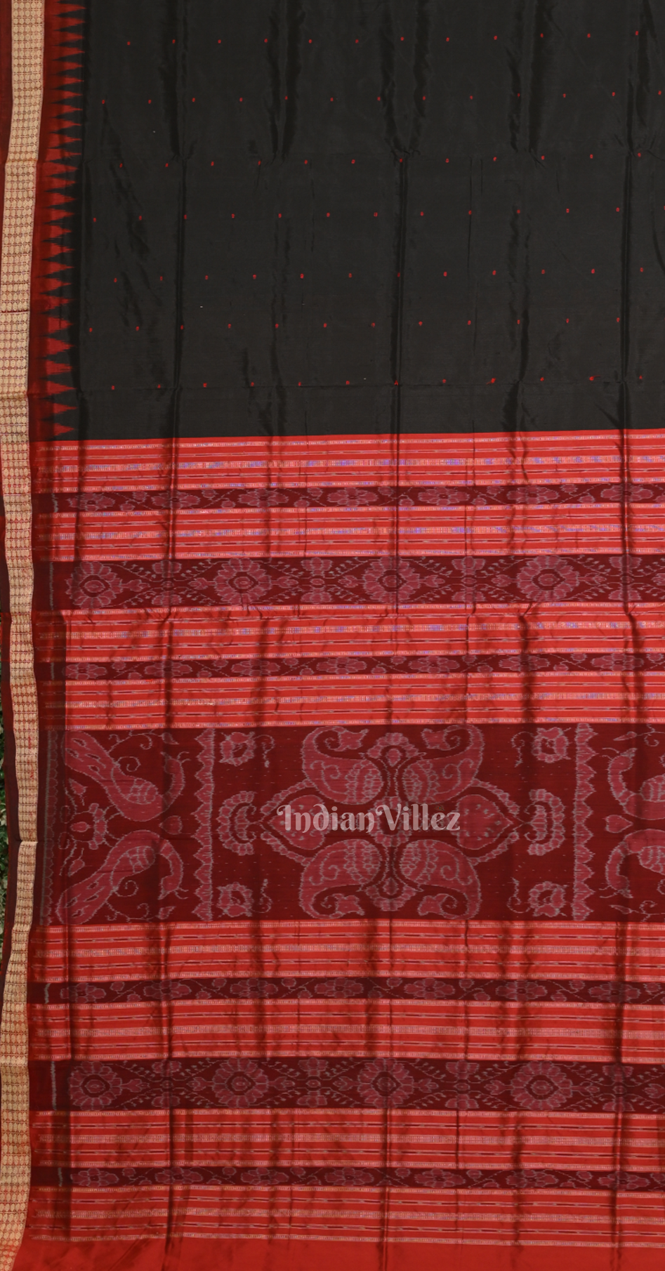 Black Red Buti Design Odisha Ikat Bomkai Sambalpuri Silk Saree 