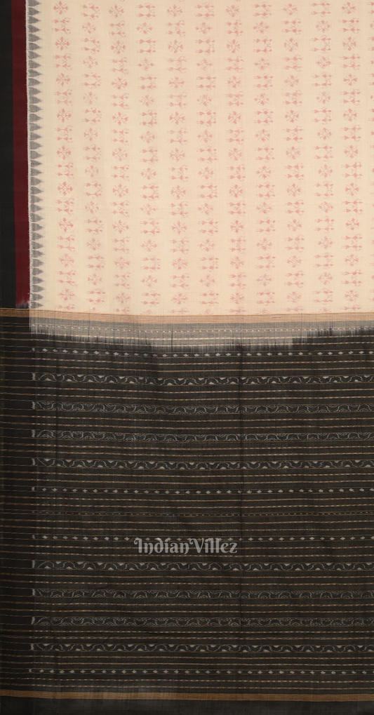 Off White Black Tribal Motif Odisha Ikat Bomkai Cotton Saree