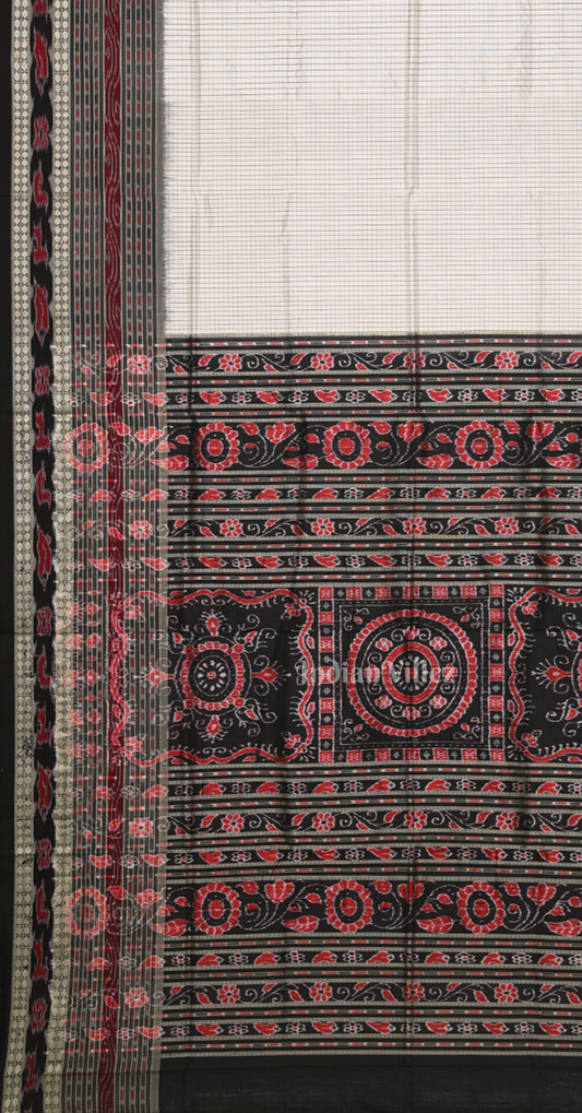 White Black Pure Silk Bichitrapuri Sambalpuri Saree