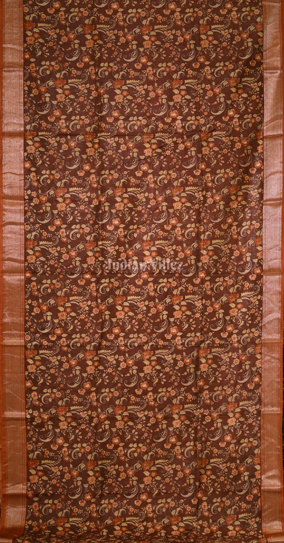 Coffee Screen Printed Cotton Saree 