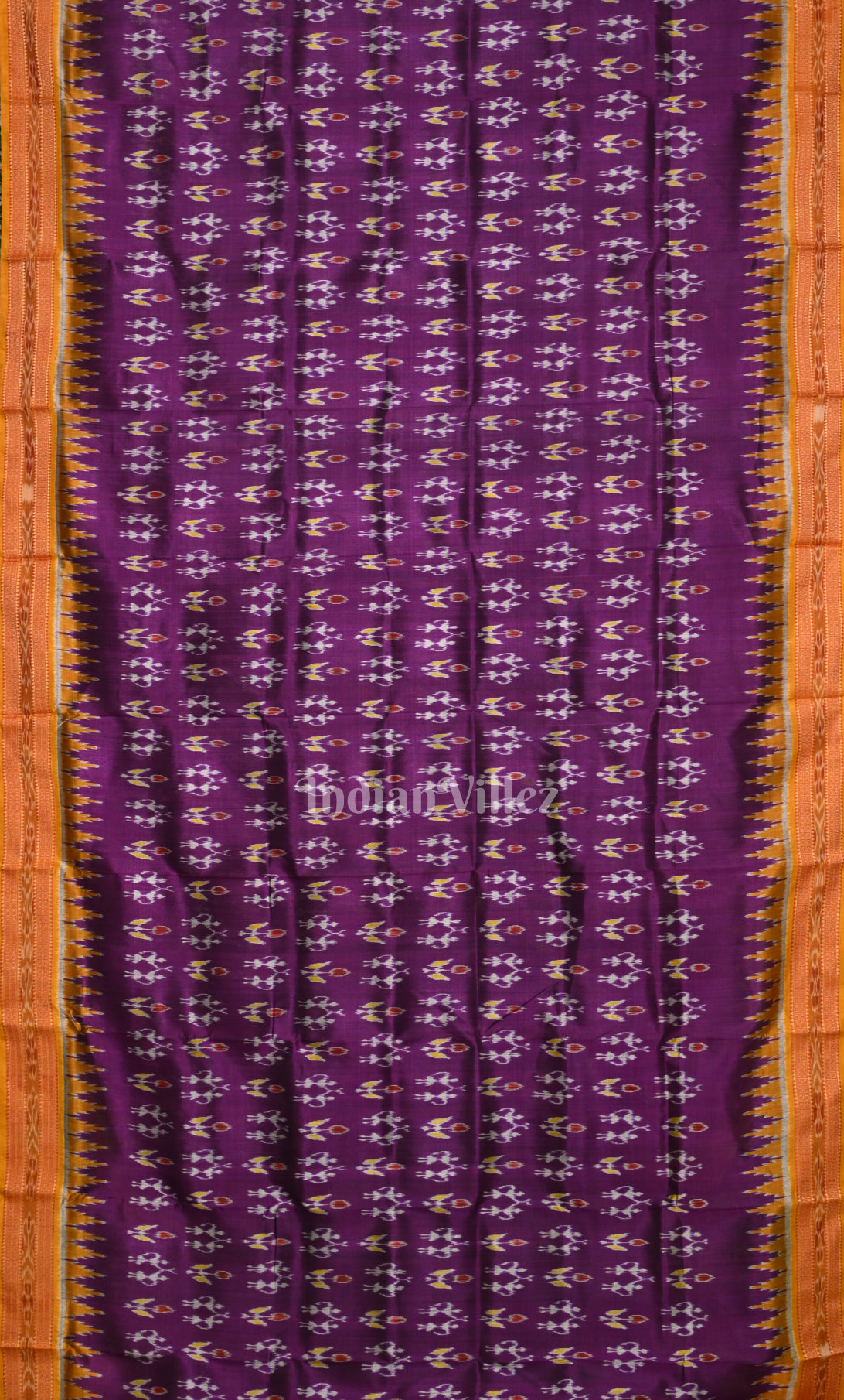 Purple Mustard Yellow Tribal Theme Odisha Ikat Khandua Silk Saree 