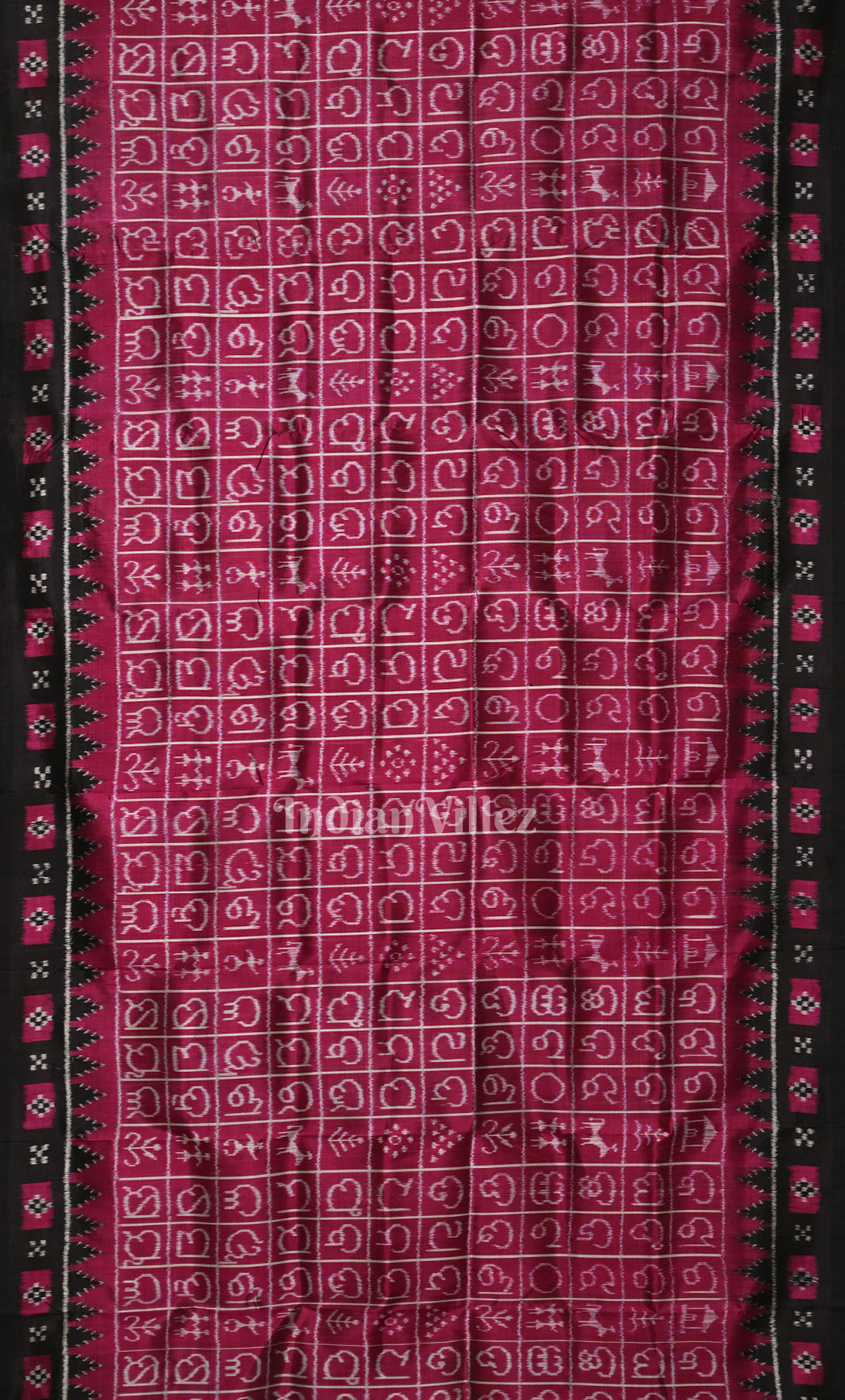 Magenta Pink Black Odia Barnamala Contemporary Designer Silk Saree 