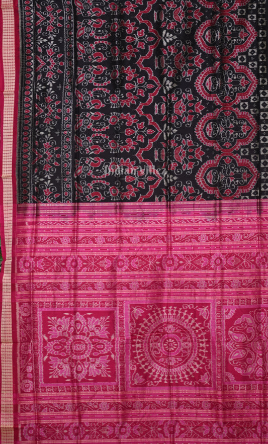 Black Pink Jhoti Motif Odisha Ikat Sambalpuri Silk Saree