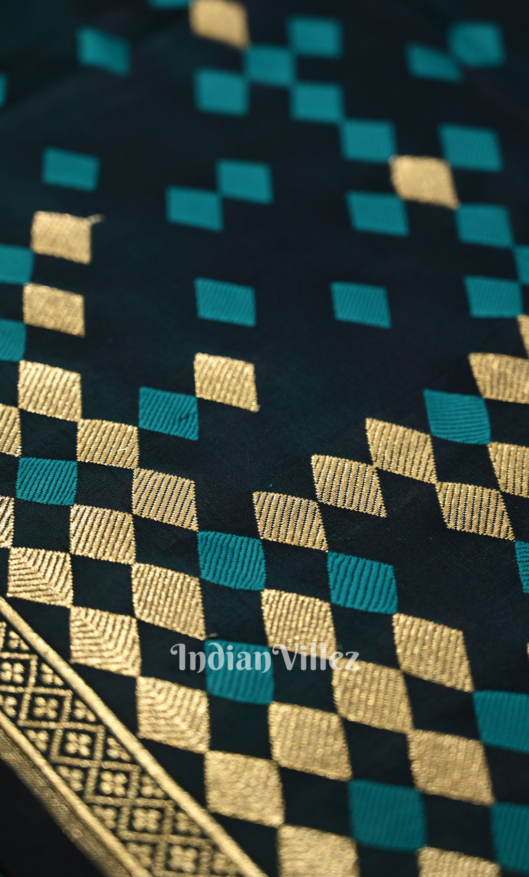 Teal Blue Mashru Satin Silk Banarasi Saree