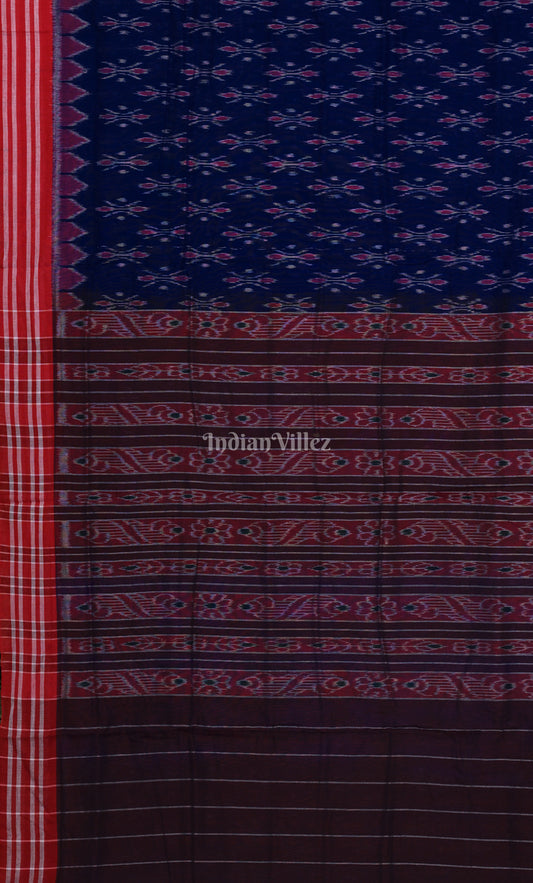 Blue Maroon Odisha Ikat Maniabandha Cotton Saree