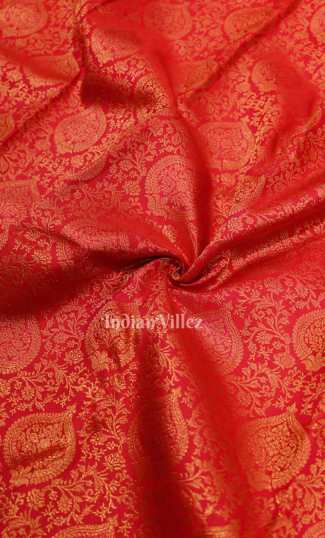 Rust Red Ethnic Floral Brocade Pure Kanjivaram Silk Saree