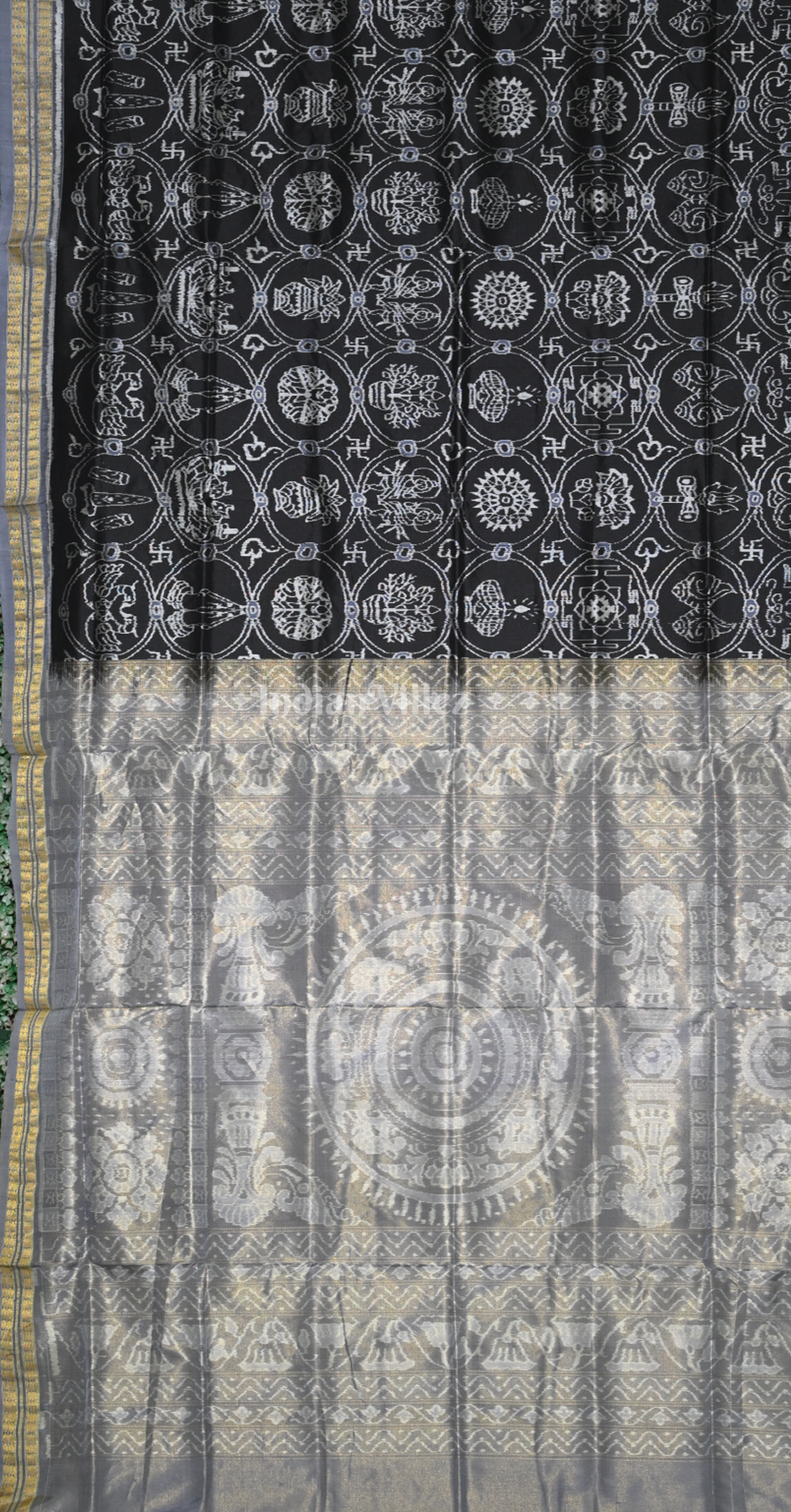 Black White Jhoti Motif Odisha Ikat Sambalpuri Silk Saree 
