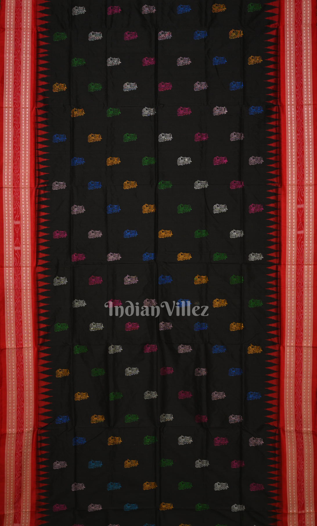 Black Red Odisha Ikat Bomkai Sambalpuri Silk Saree with Boita Anchal 