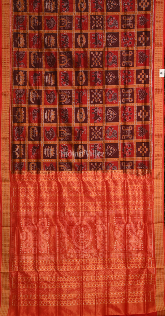 Coffee Red Nabakothi Odisha Ikat Sambalpuri Silk Saree