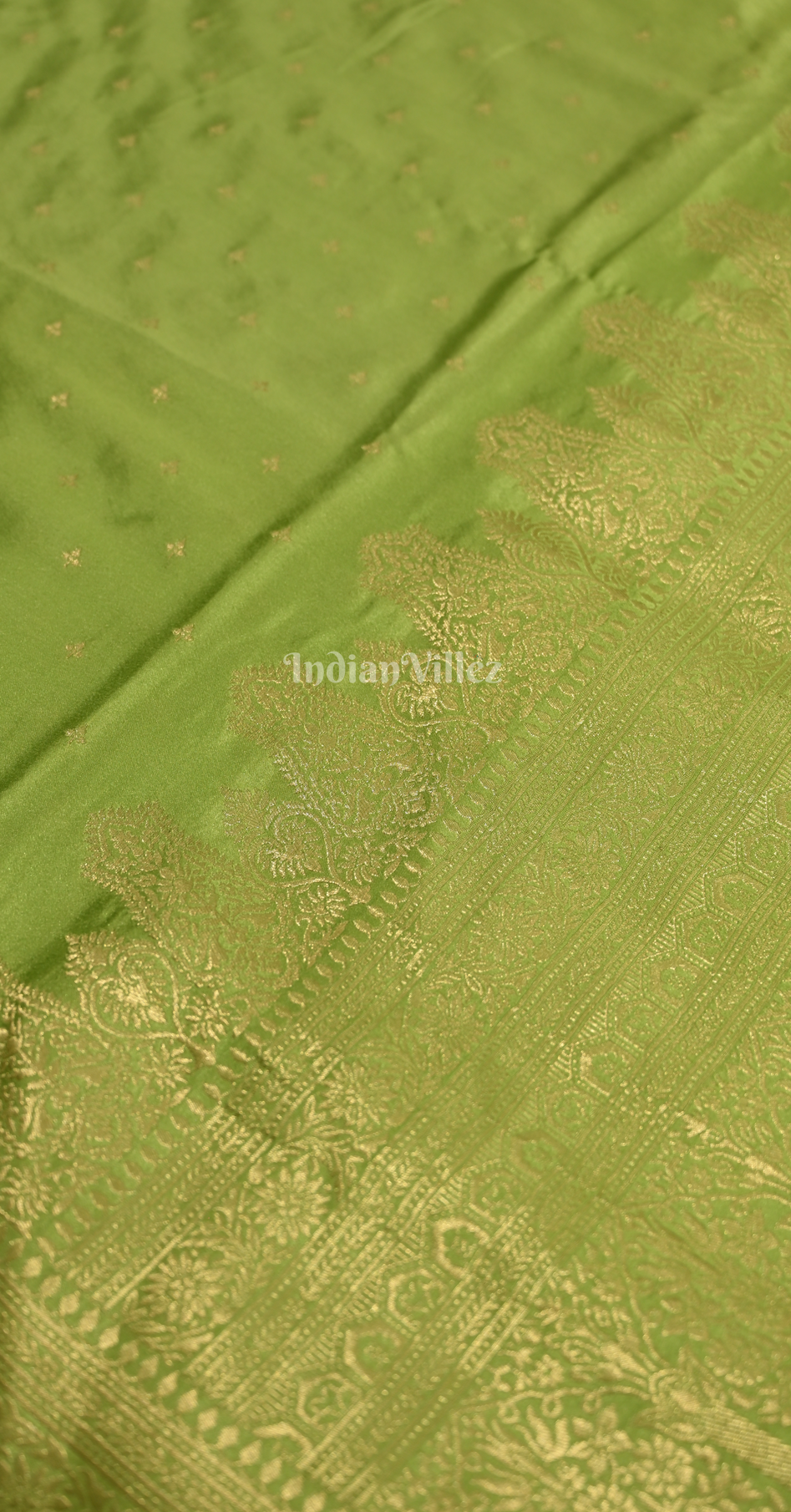 Mehendi Green Satin Silk Banarasi Saree With Brocade Blouse