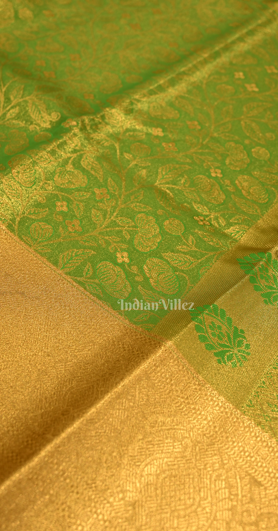 Mehendi Green Yellow Floral Brocade Pure Kanjivaram Silk Saree 