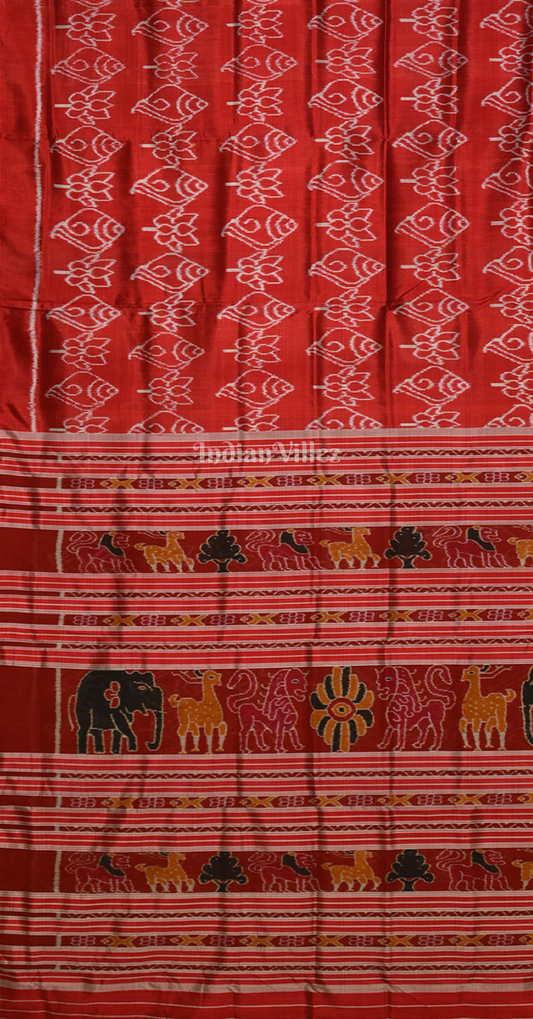 Maroon Lotus Sankha Motif Odisha Ikat Contemporary Silk Saree