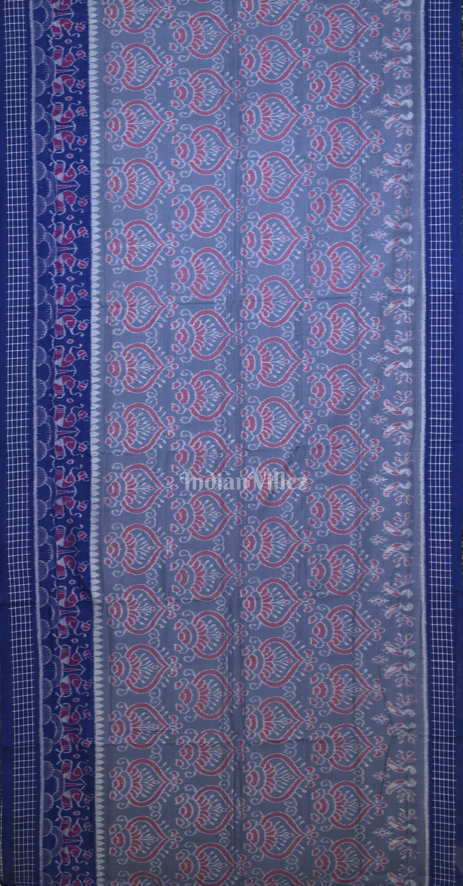 Grey Blue Odisha Ikat Sambalpuri Cotton Saree 