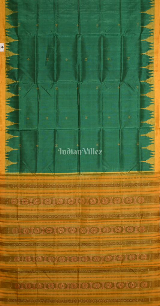 Green Yellow Sambalpuri Phoda Kumbha Tussar Silk Saree with Sarabandha Anchal