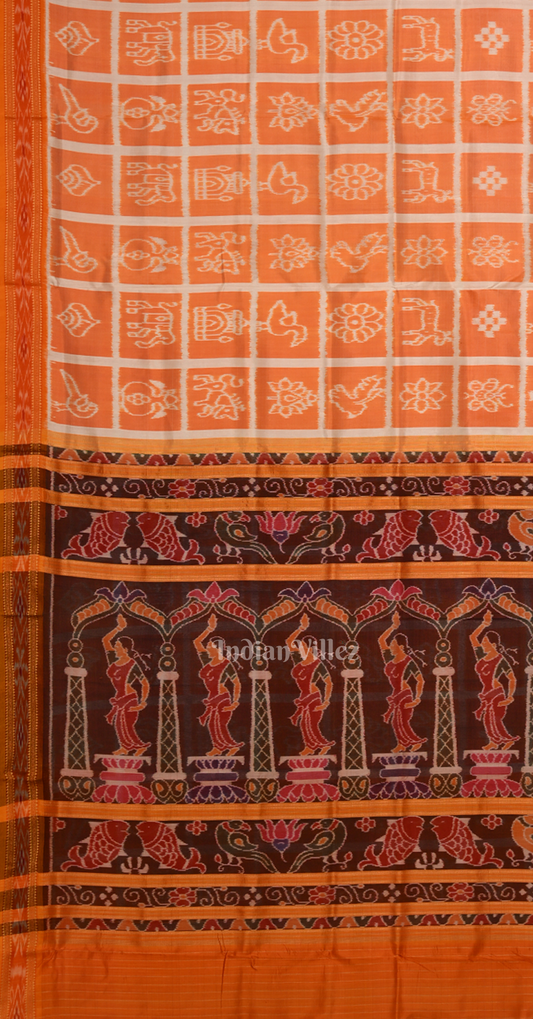 Light Orange Nabakothi Odisha Ikat Contemporary Designer Silk Saree