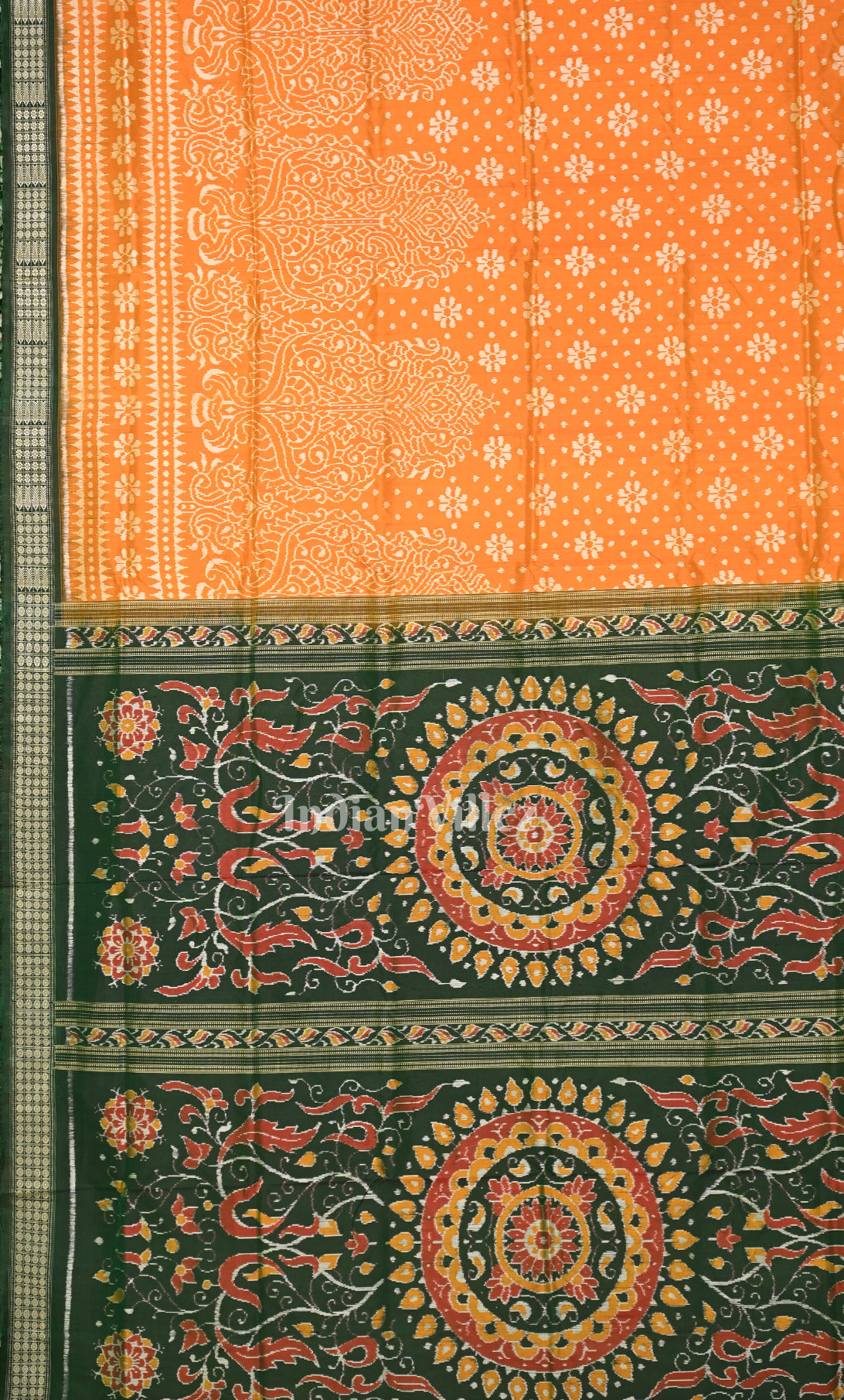 Mustard Yellow Green Odisha Ikat Sambalpuri Silk Saree