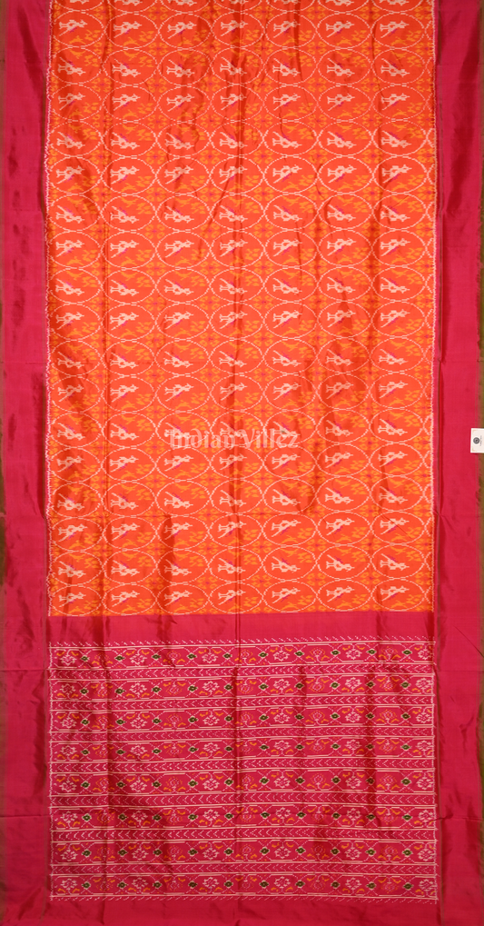Orange Pink Pochampally Ikat Silk Saree 