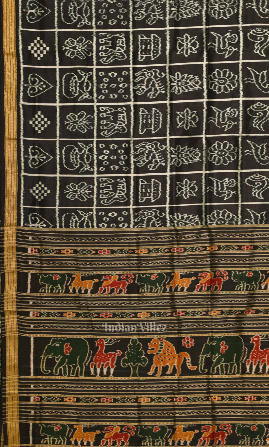 Black Nabakothi Odisha Ikat Sambalpuri Silk Saree