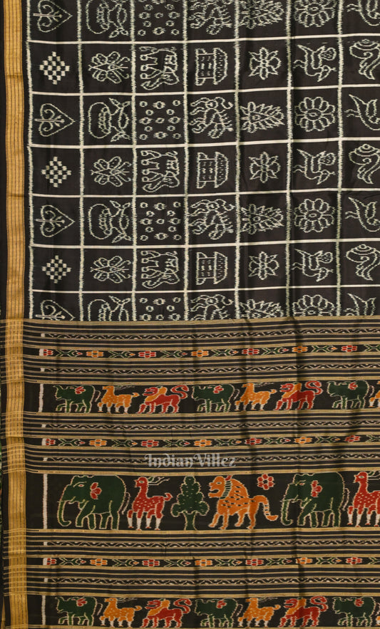 Black Nabakothi Odisha Ikat Sambalpuri Silk Saree