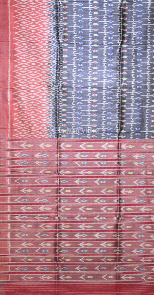Grey Red Fine Gopalpur Tussar Silk Saree 