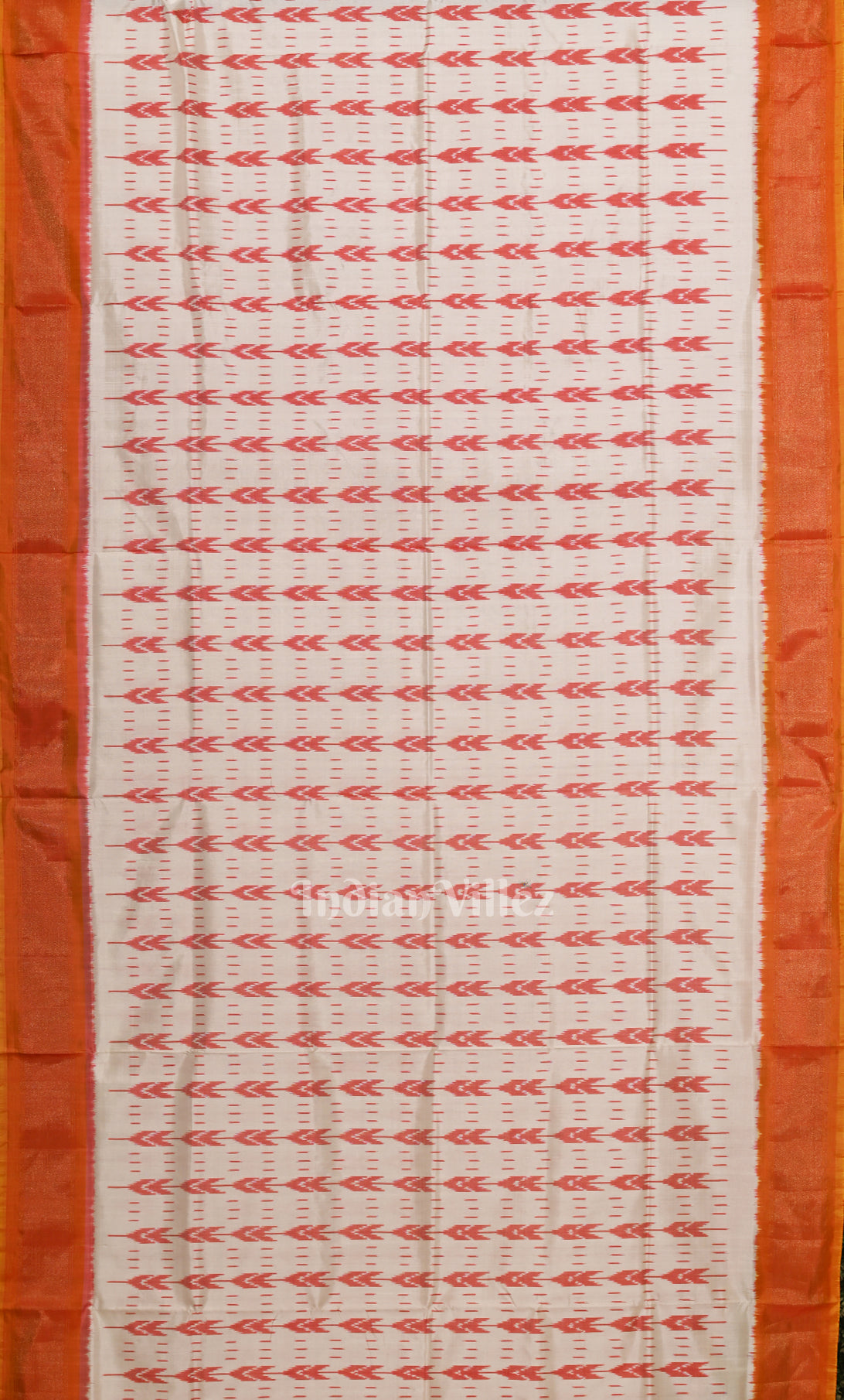 White Orange Pochampally Ikat Silk Saree 
