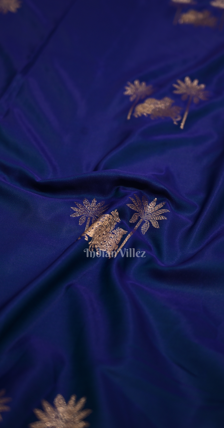 Indigo Blue Mashru Satin Banarasi Silk Saree with Pichwai Motif