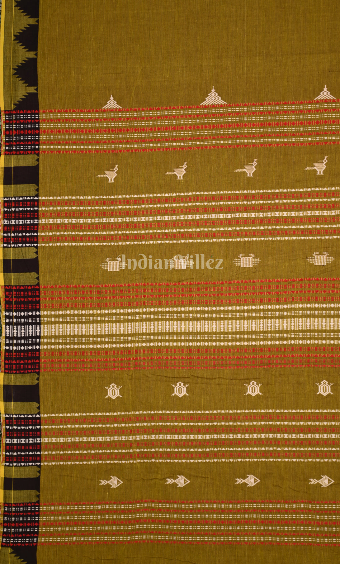 Olive Green Odisha Handloom Natural Dye Kotpad Tussar Saree
