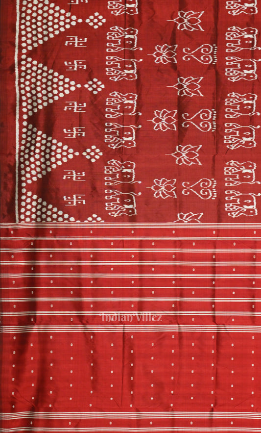 Maroon Red  Laxmi Pada Jhoti Theme Odisha Ikat Contemporary Designer Silk Saree
