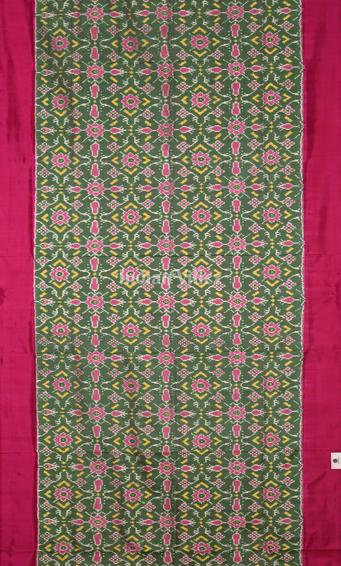 Mehendi Green Rani Pink Pochampally Ikat Silk Saree