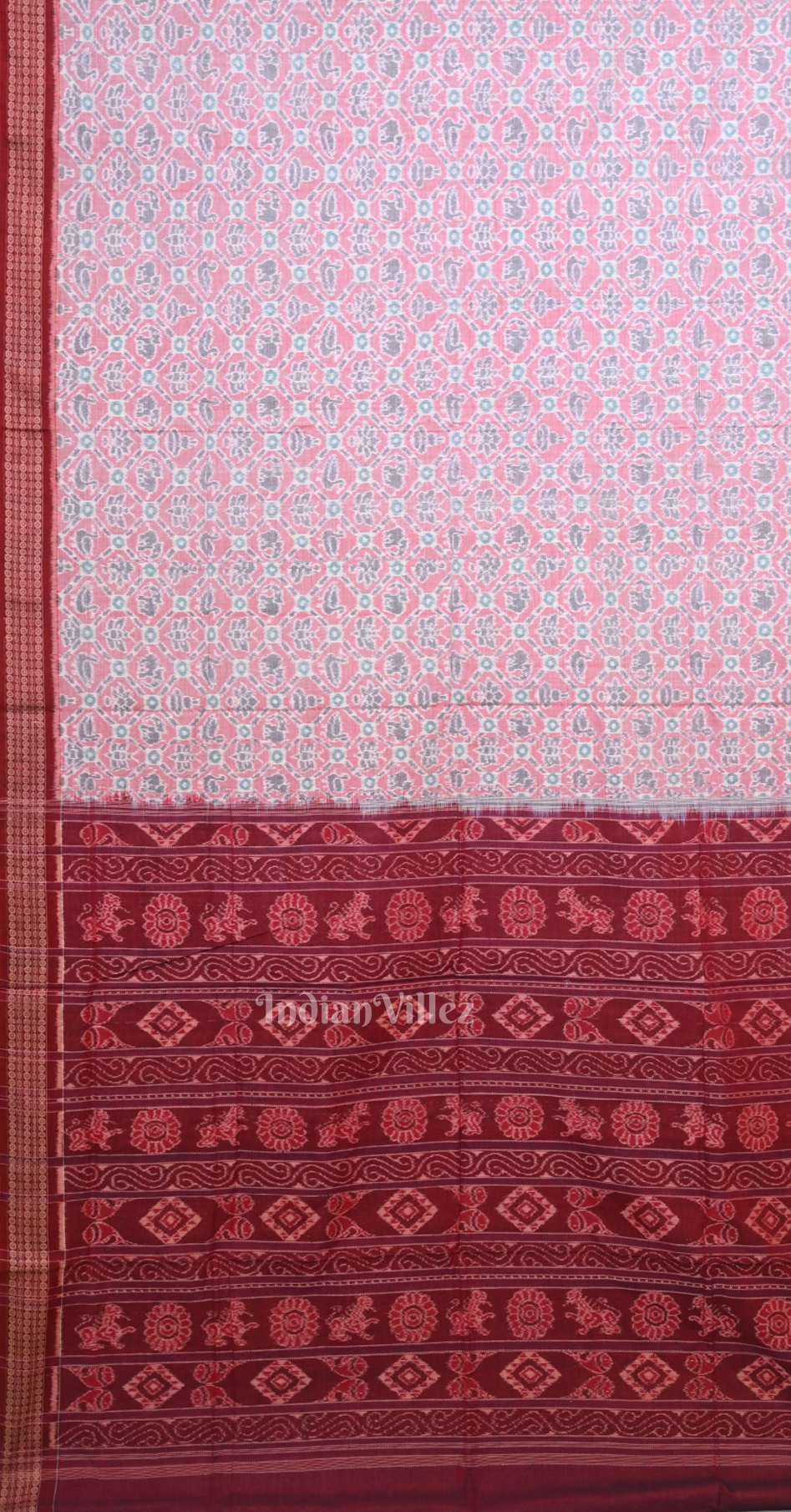 Pink Red Odisha Ikat Sambalpuri Cotton Saree 