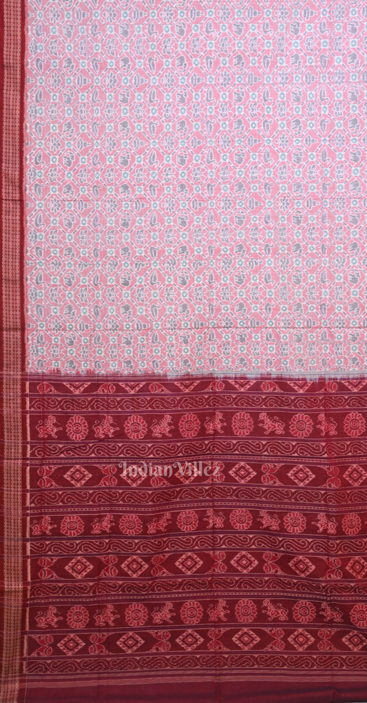 Pink Red Odisha Ikat Sambalpuri Cotton Saree 