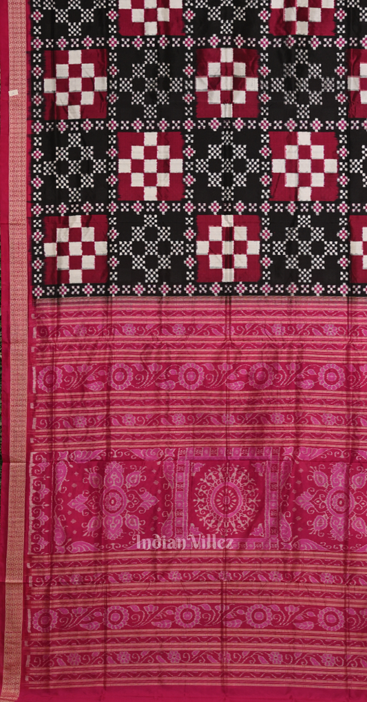 Exclusive Maroon Black Pasapali Odisha Ikat Sambalpuri Silk Saree 