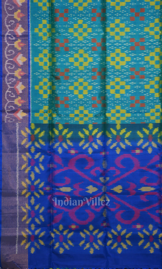Aqua Blue Pochampally Ikat Silk Saree 