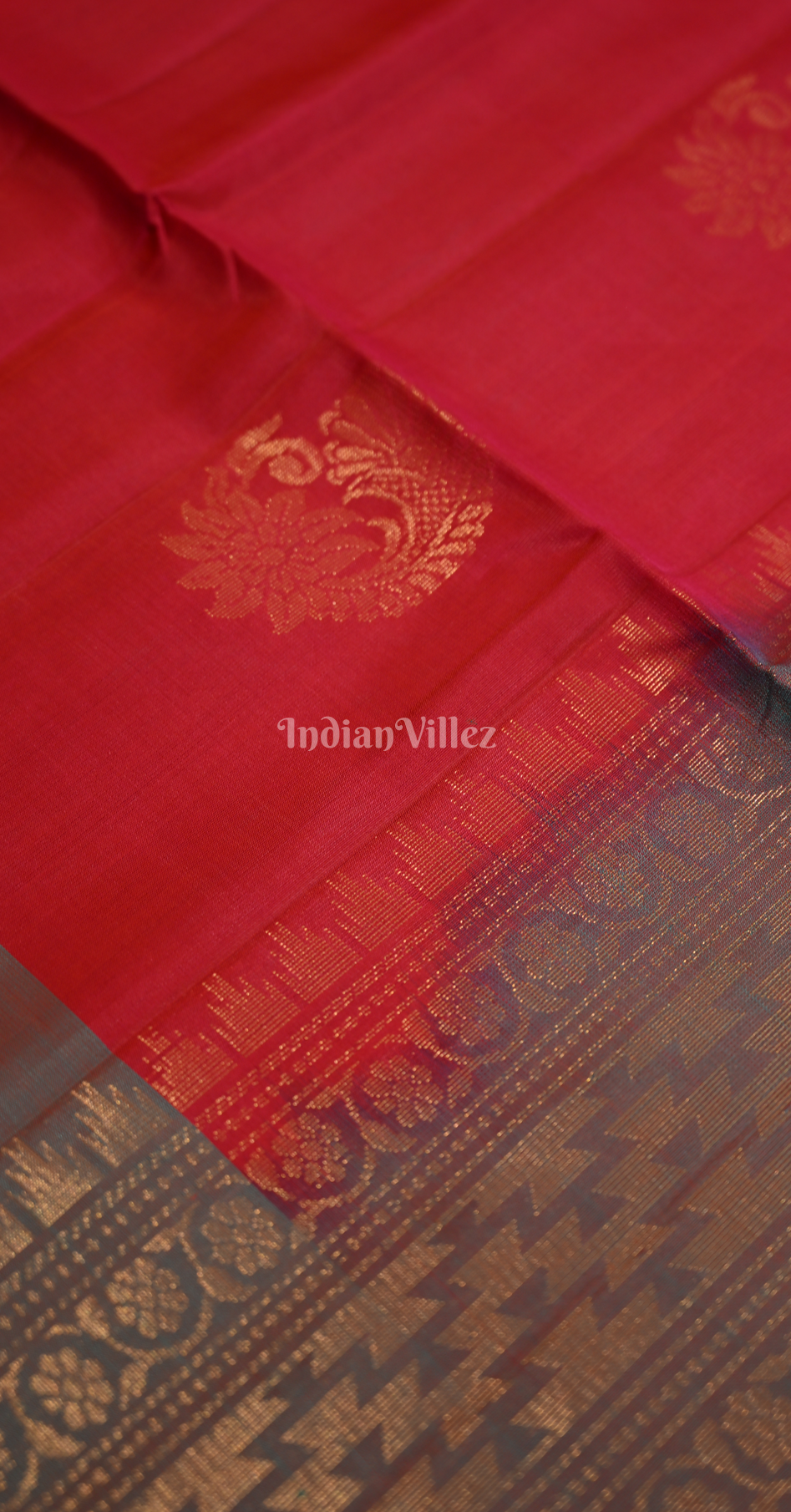 Red Teal Blue Zari Pure Kanjivaram Soft Silk Saree