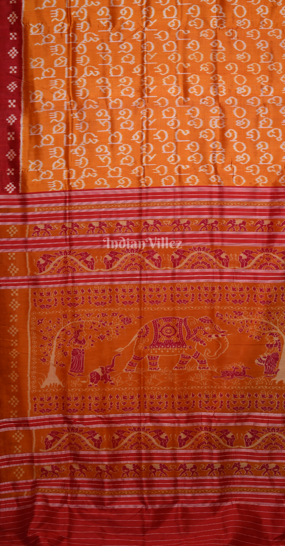 Orange Red Odia Barnamala Odisha Ikat Contemporary Designer Silk Saree