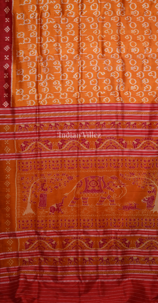 Orange Red Odia Barnamala Odisha Ikat Contemporary Designer Silk Saree