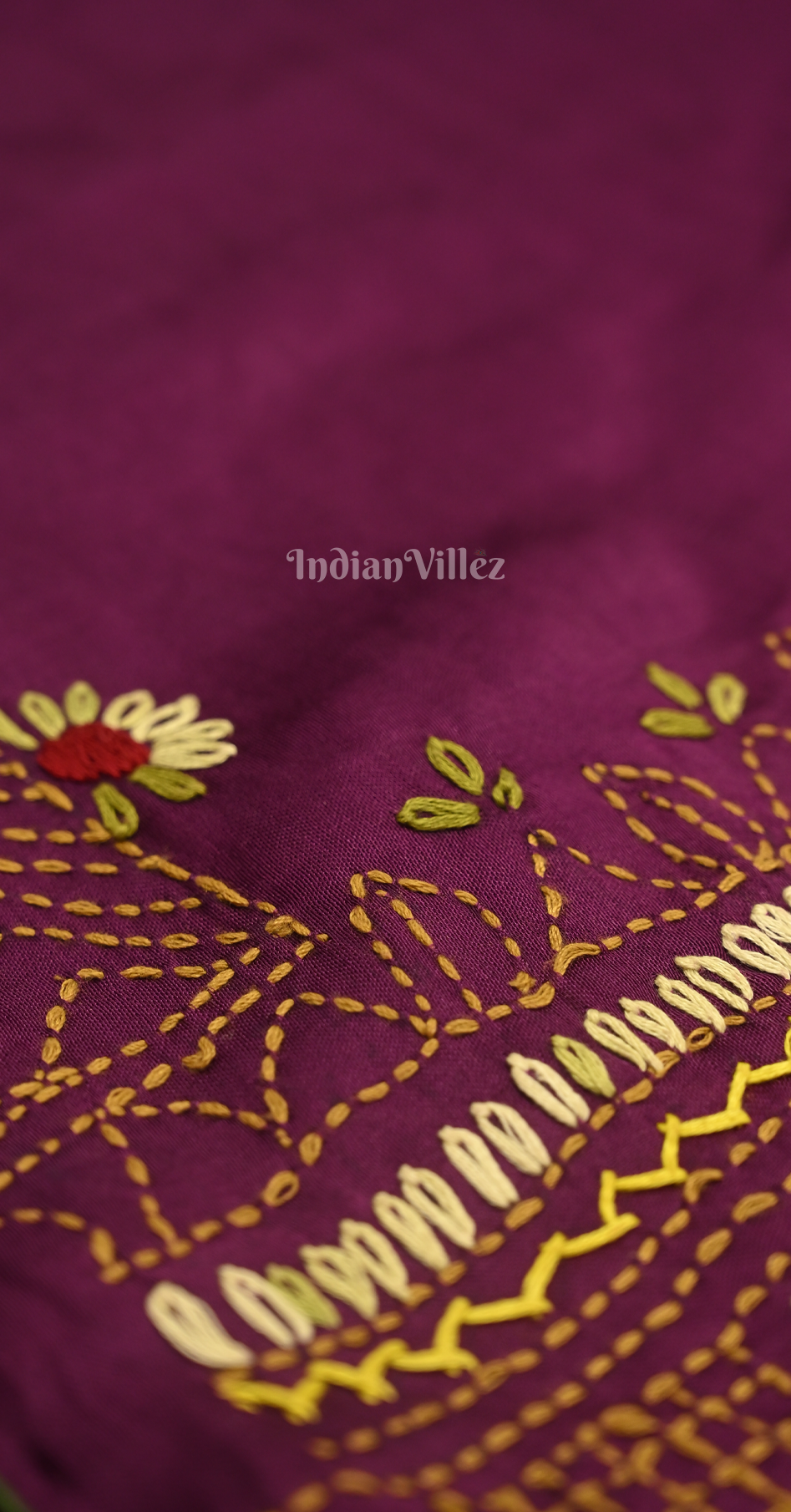 Purple Kutch Embroidery Work Gaji Silk Saree 