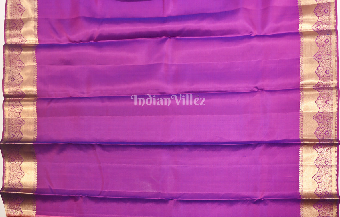 Classy Light Blue Purple Floral Brocade Pure Kanjivaram Silk Saree 