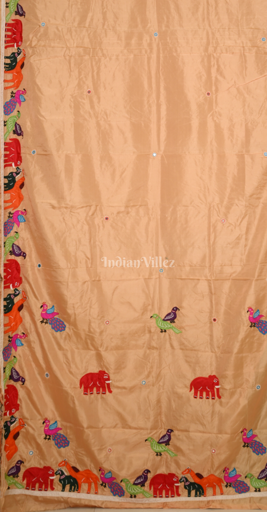 Beige Hand Embroidered Applique Work Saree