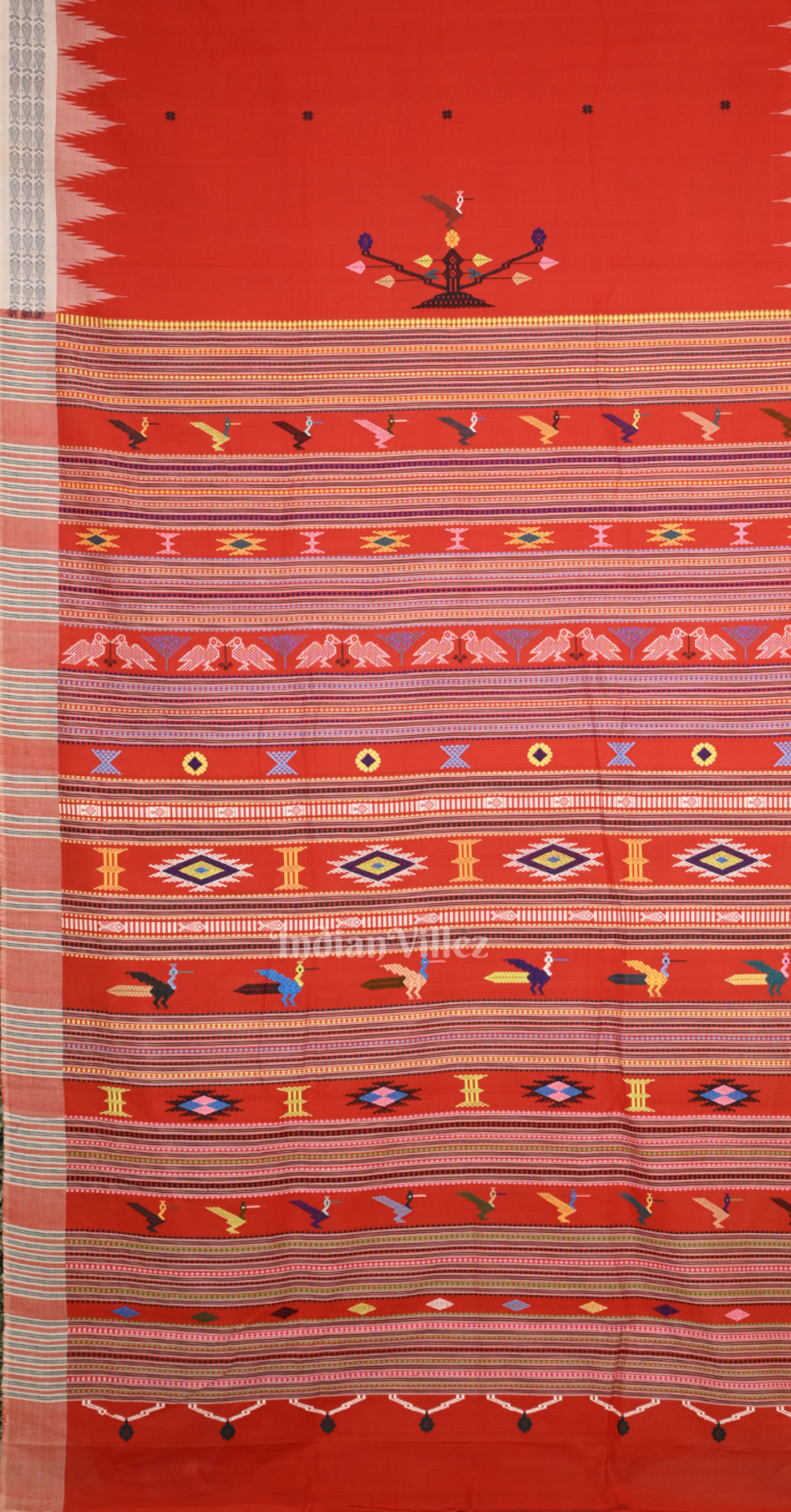 Red White Border Ganjam Bomkai Cotton Saree 