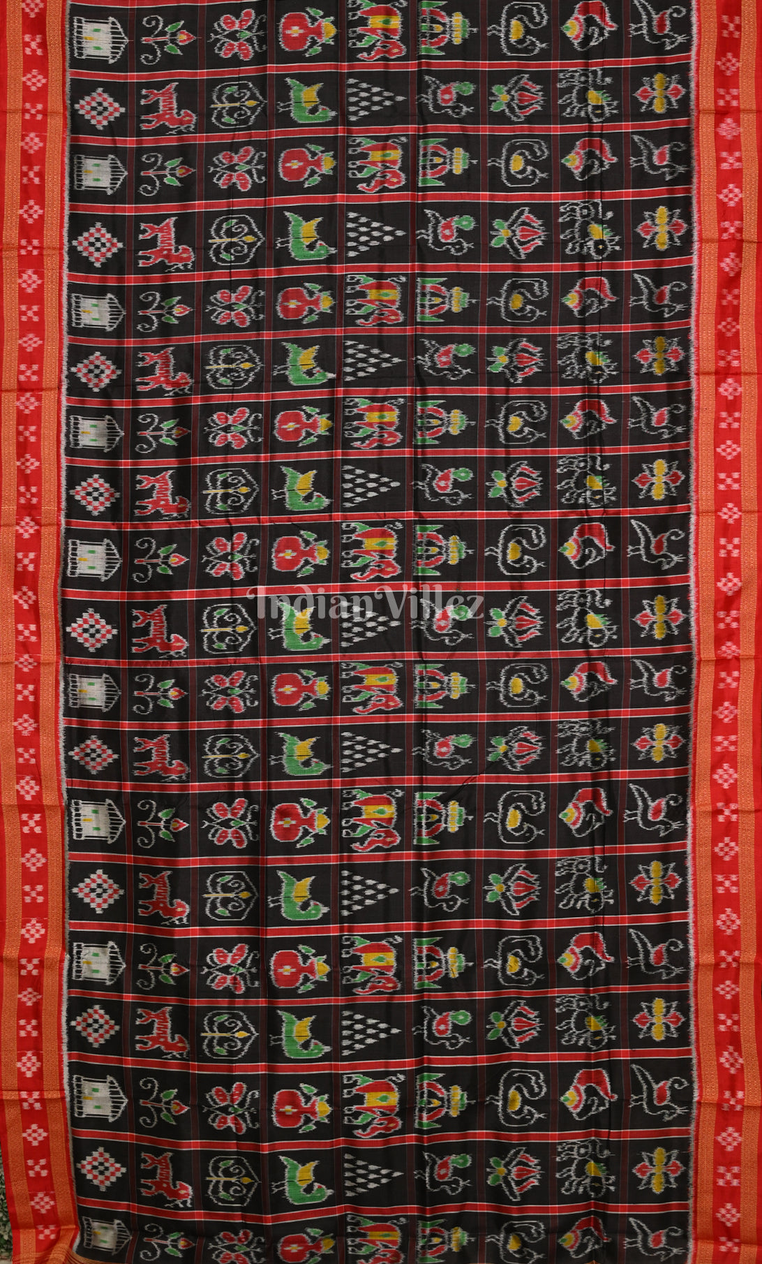 Black Red Nabakothi Odisha Ikat Khandua Silk Saree