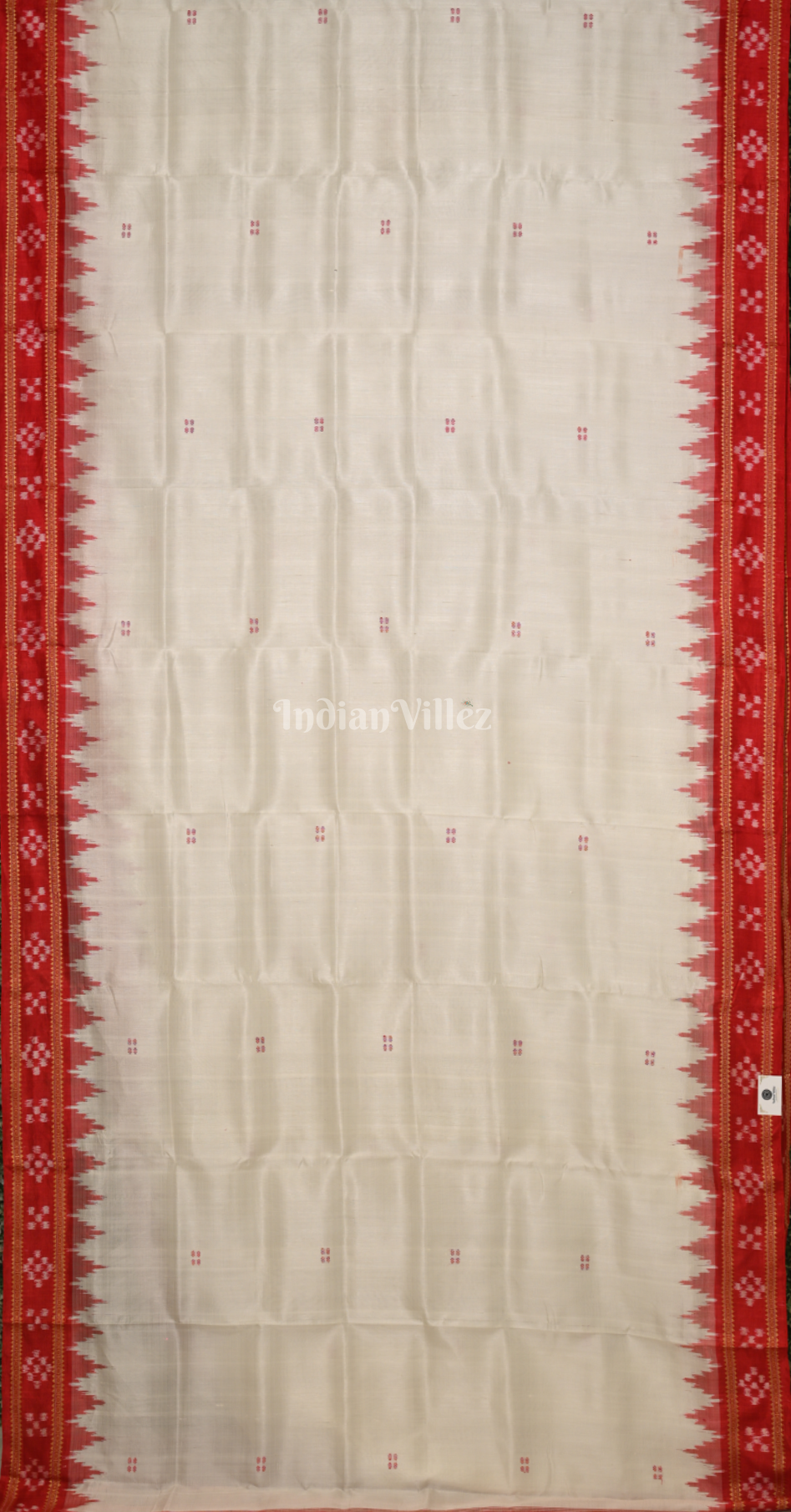 White Red Buti Design Pasapali Border Odisha Ikat Khandua Silk Saree 