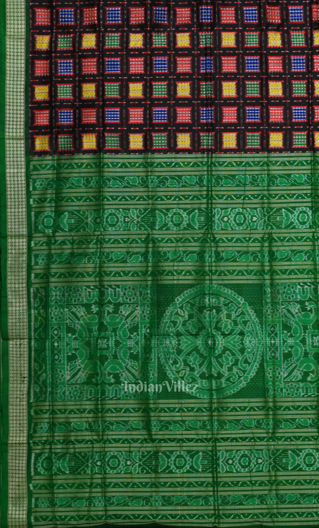 Black Green Ashwini Odisha Ikat Sambalpuri Silk Saree 